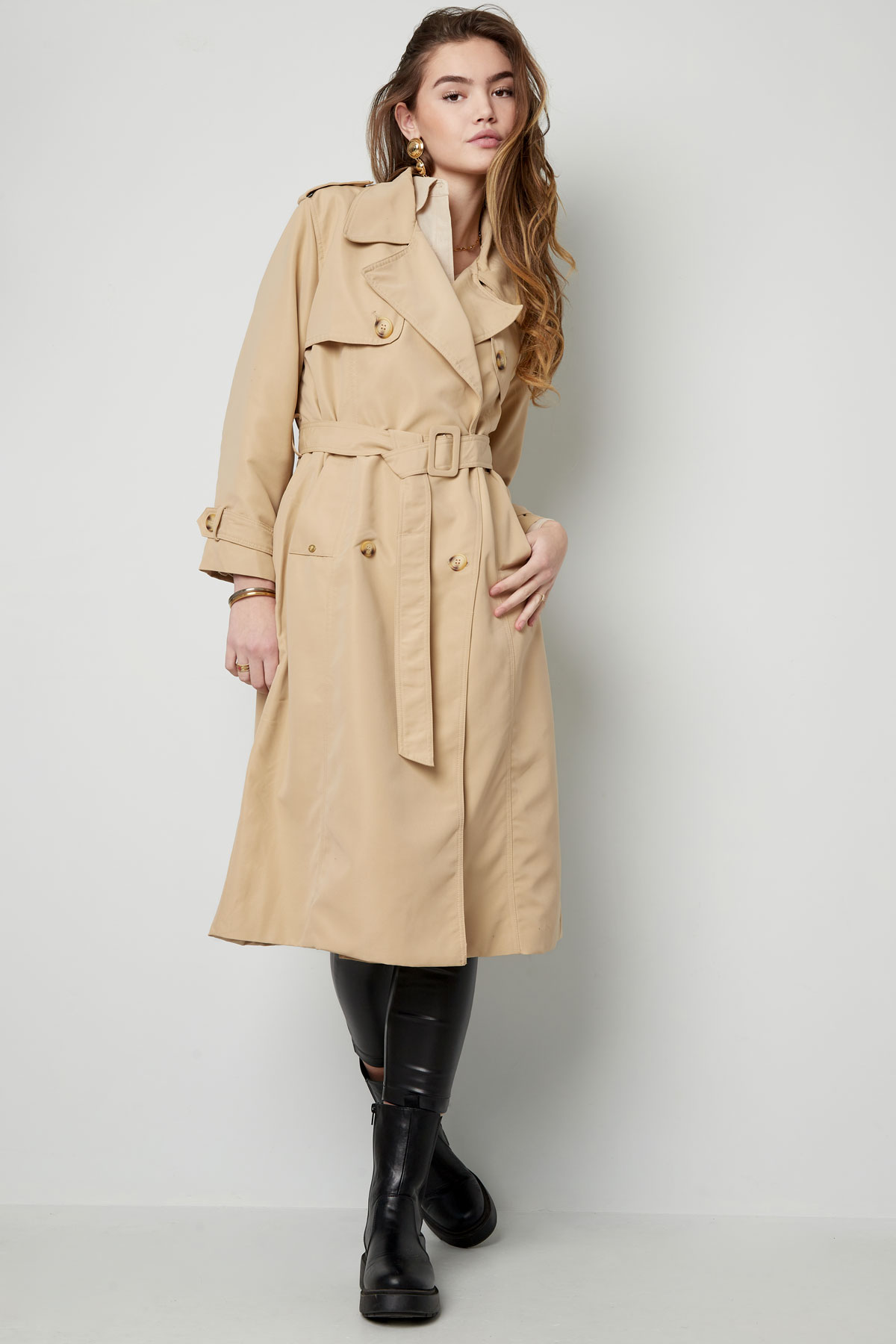 Long basic trench coat - sand S h5 Picture9